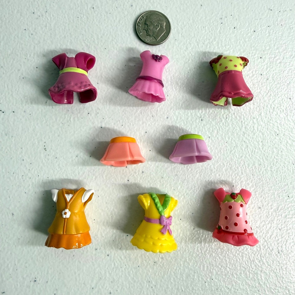 VTG Y2K Fashion Polly Pocket Clothes Lot 8 Doll Original Rubber Dresses & Skirts